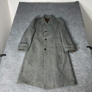 Vintage Alexanders Overcoat Mens M Grey Wool Long Trench Jacket Herringbone